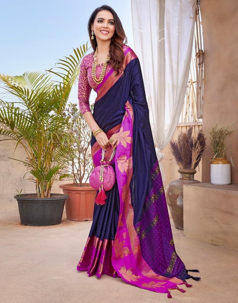 Navy Blue Silk Woven Saree