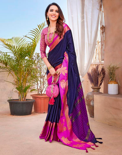 Navy Blue Silk Woven Saree