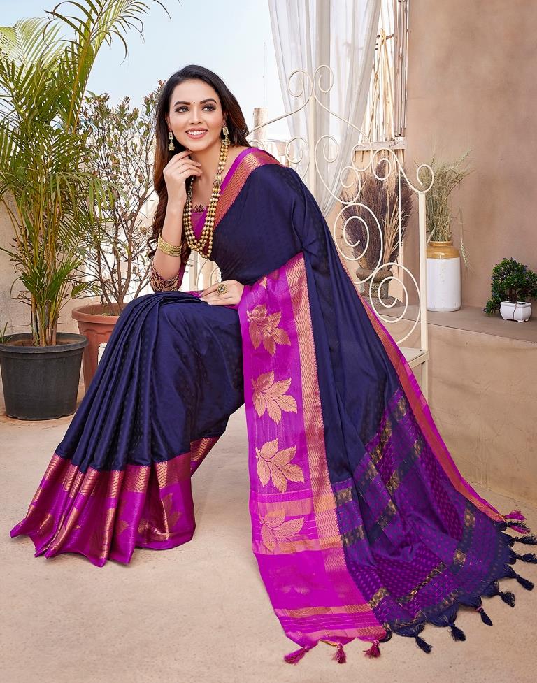 Navy Blue Silk Woven Saree