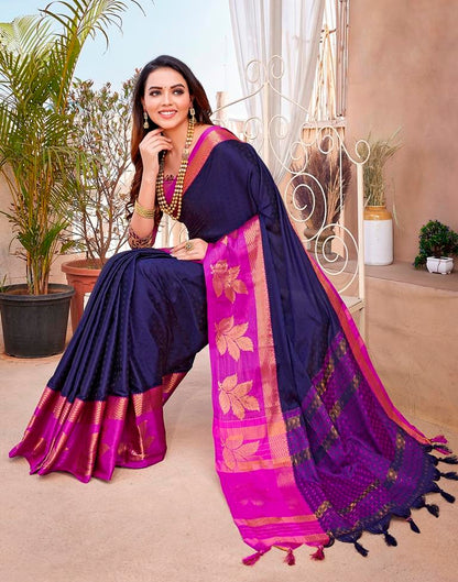 Navy Blue Silk Woven Saree