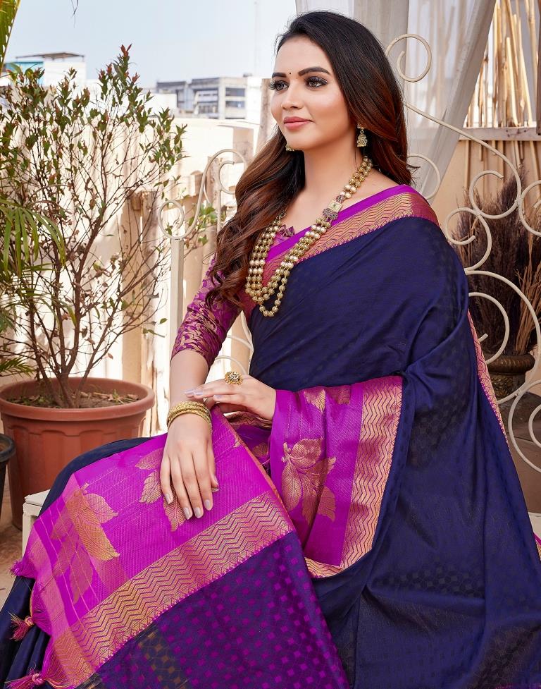 Navy Blue Silk Woven Saree