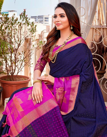 Navy Blue Silk Woven Saree