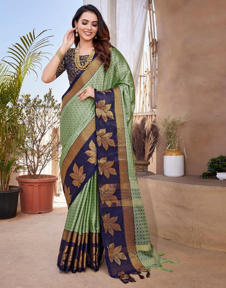 Navy Blue Silk Woven Saree