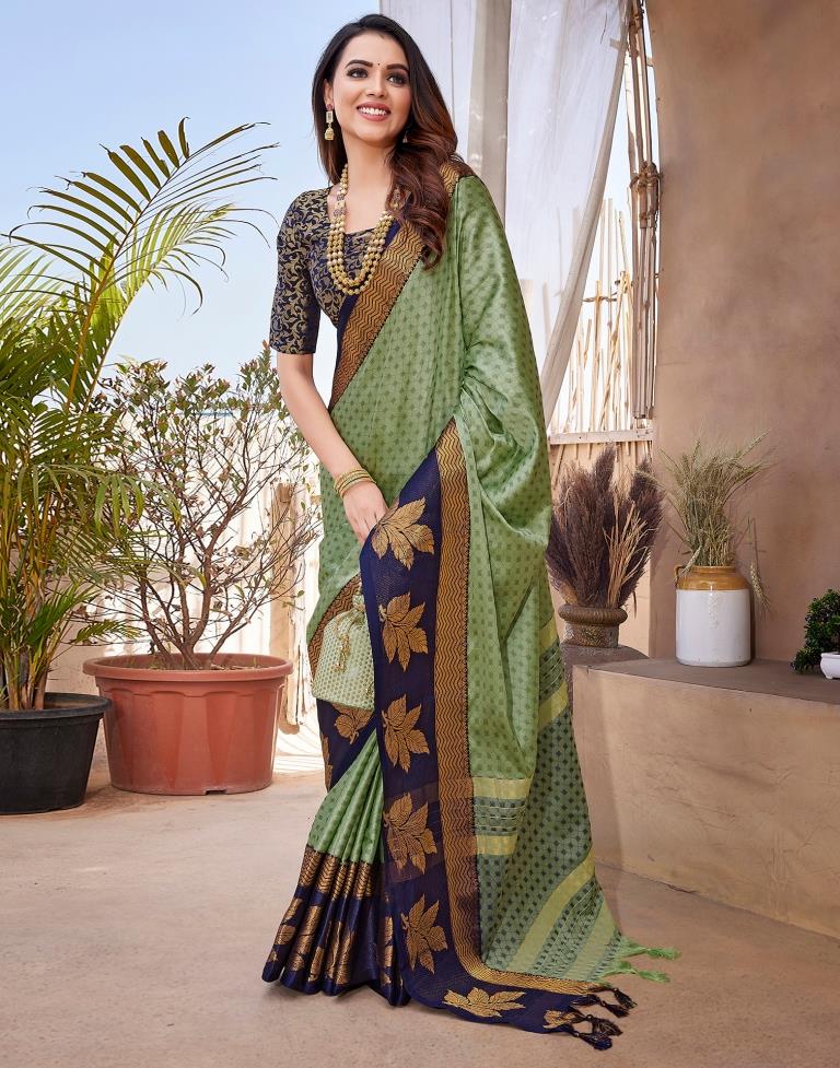 Navy Blue Silk Woven Saree