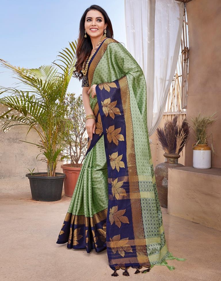 Navy Blue Silk Woven Saree