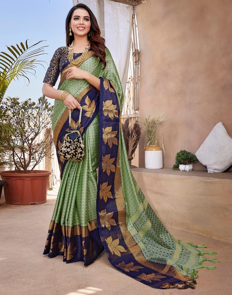 Navy Blue Silk Woven Saree