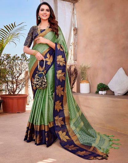 Navy Blue Silk Woven Saree