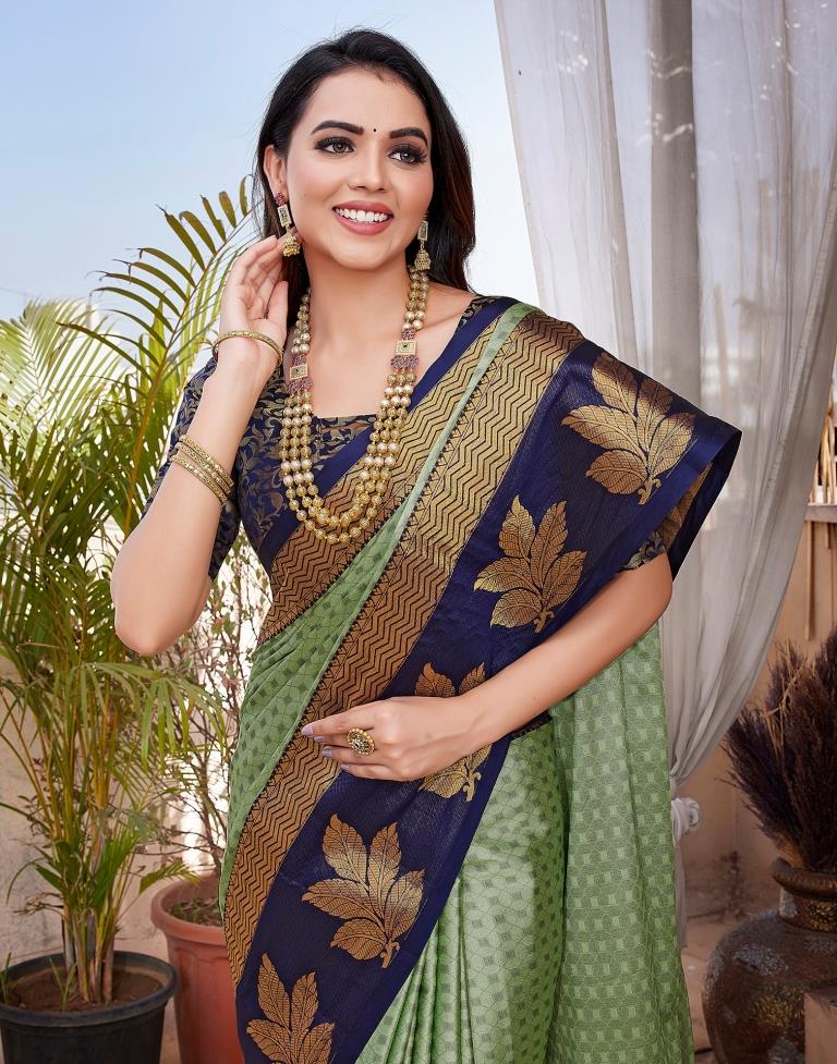 Navy Blue Silk Woven Saree