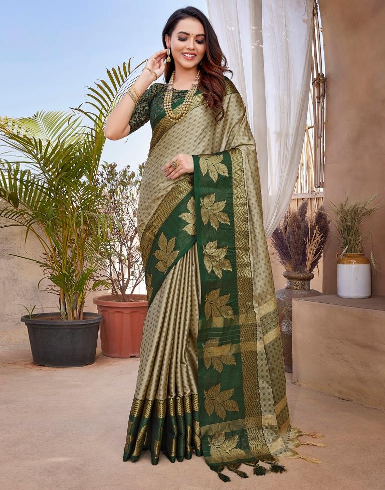 Beige Silk Woven Saree