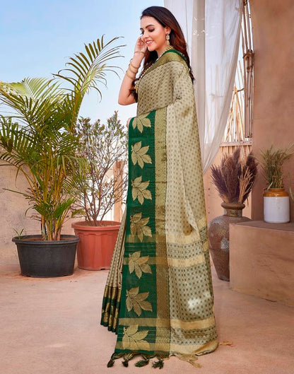 Beige Silk Woven Saree