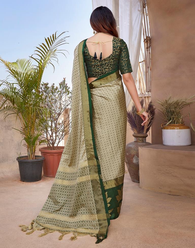 Beige Silk Woven Saree