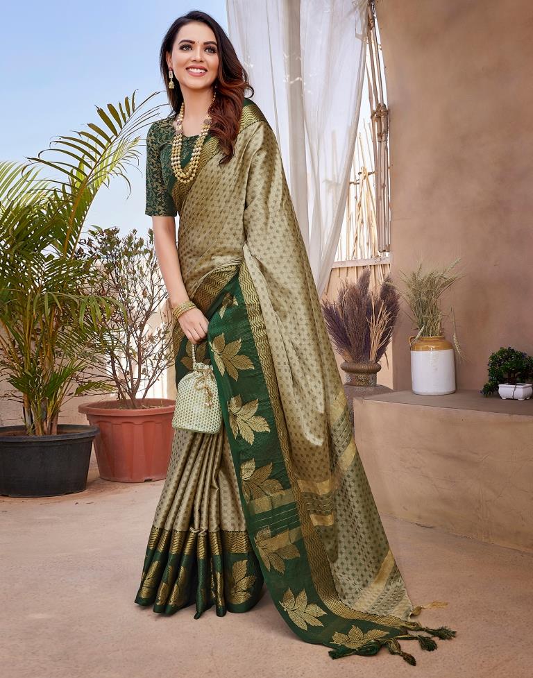 Beige Silk Woven Saree