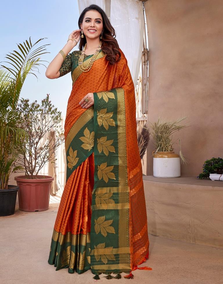 Orange Silk Woven Saree