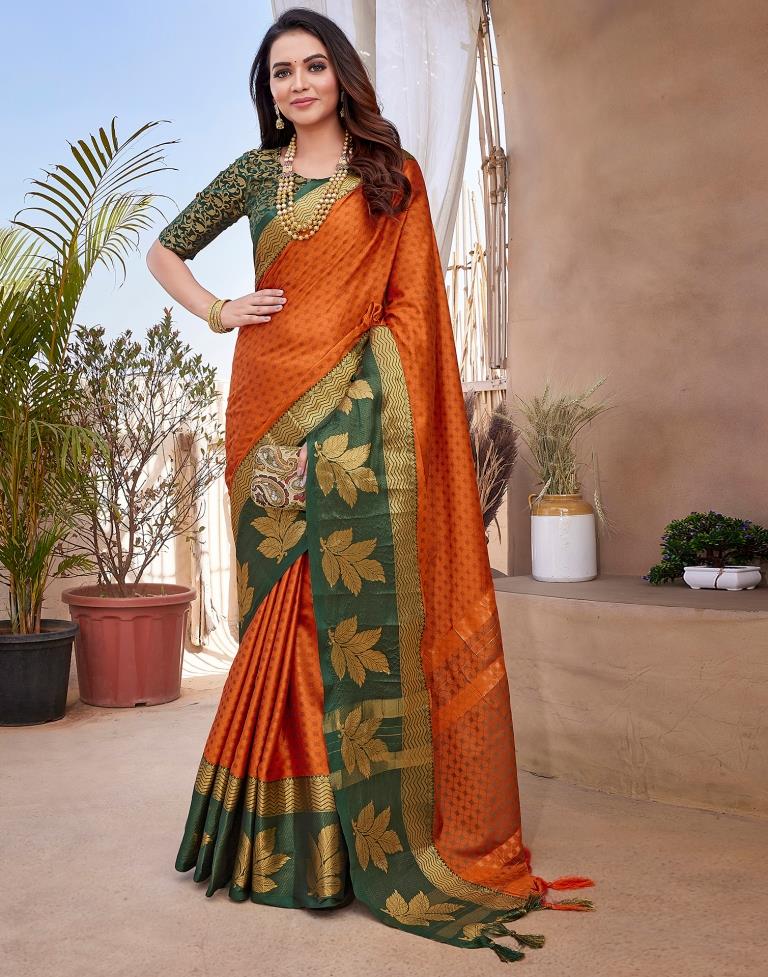 Orange Silk Woven Saree