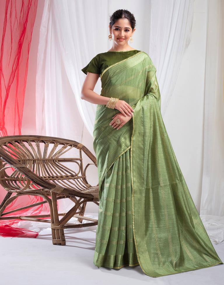 Pista Green Silk Plain Saree