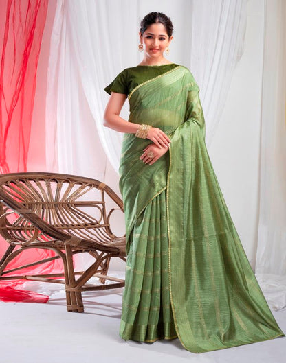 Pista Green Silk Plain Saree