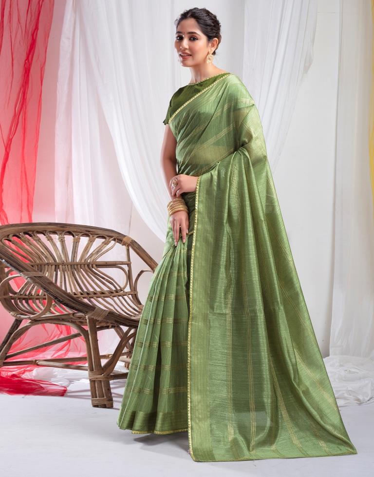 Pista Green Silk Plain Saree