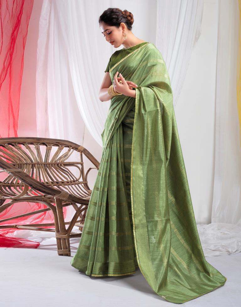 Pista Green Silk Plain Saree