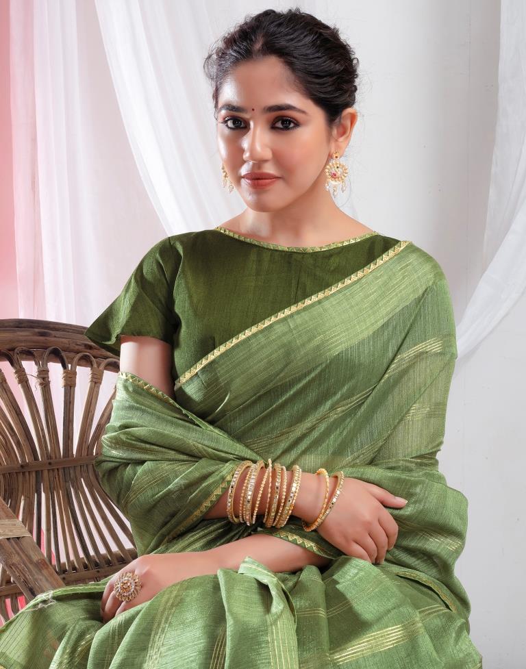 Pista Green Silk Plain Saree