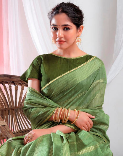 Pista Green Silk Plain Saree