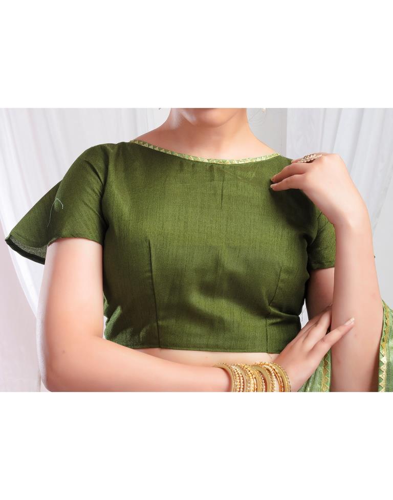 Pista Green Silk Plain Saree