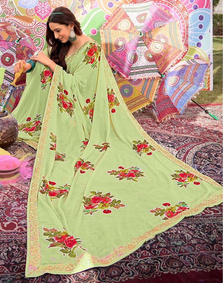 Pista Green Georgette Printed Saree