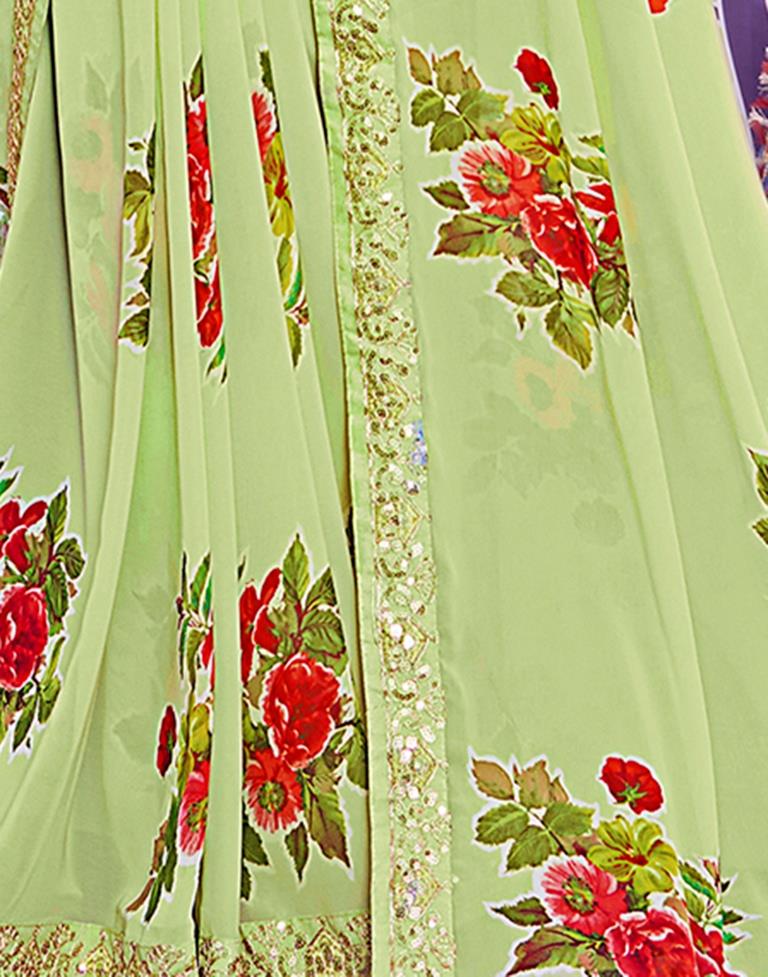 Pista Green Georgette Printed Saree