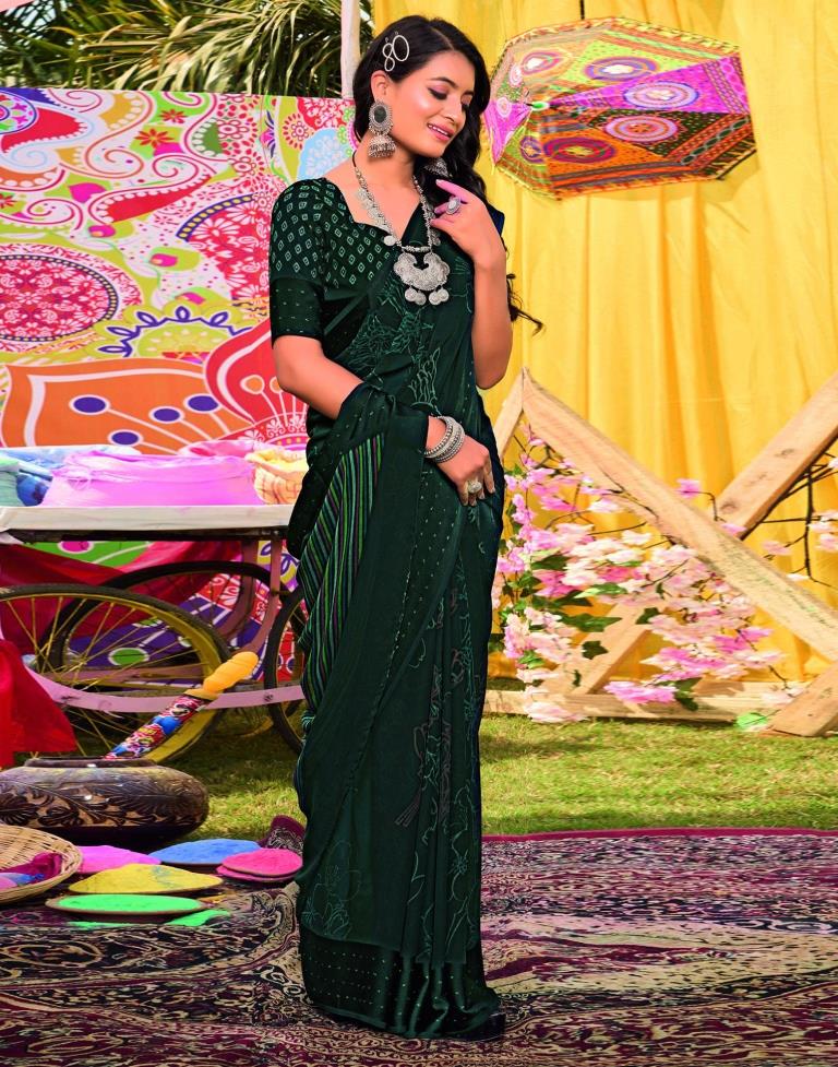 Dark Green Georgette Printed Saree