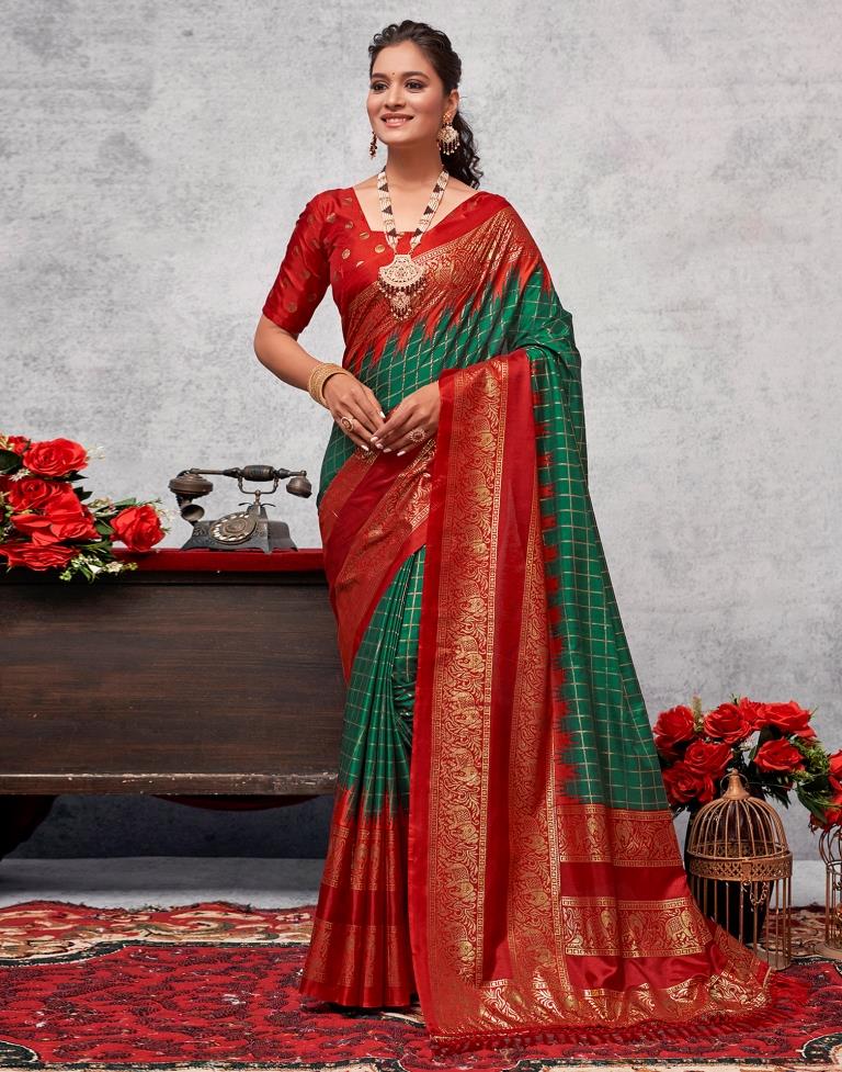 Red Silk Printed Kanjivaram Silk Blend Saree