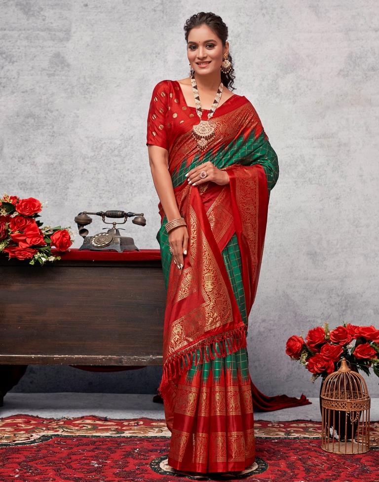 Red Silk Printed Kanjivaram Silk Blend Saree