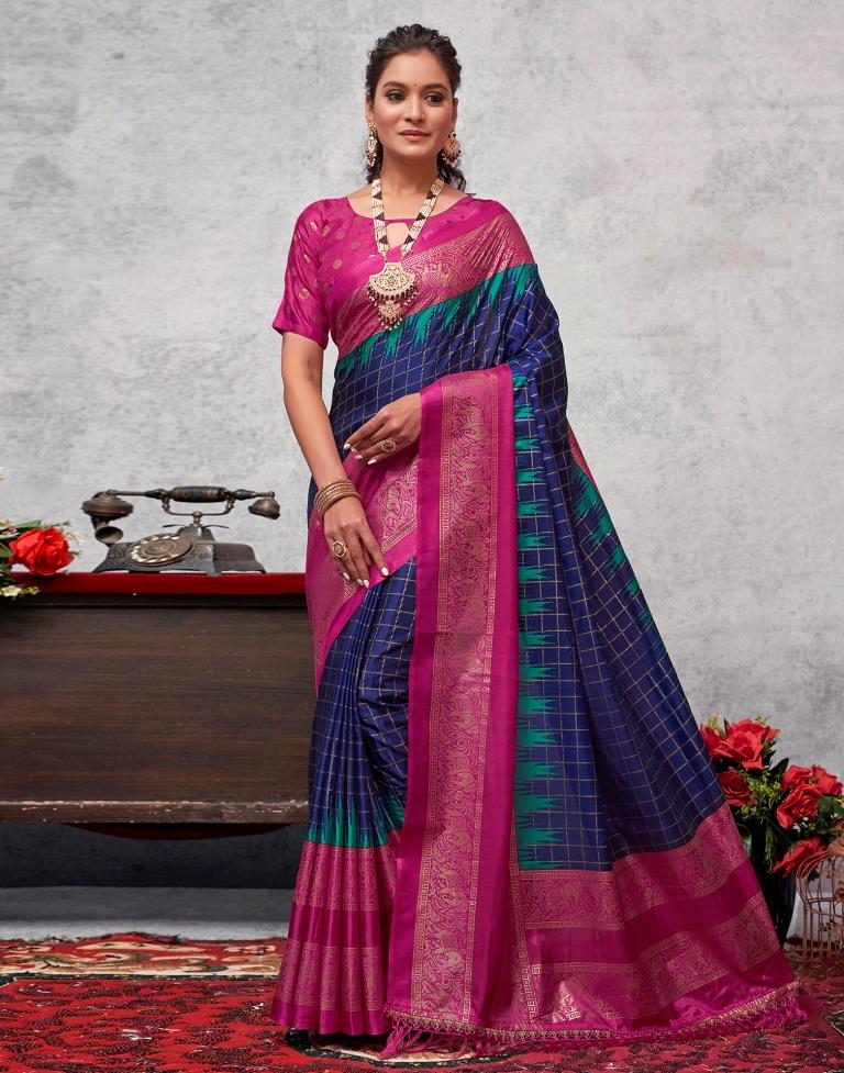 Magenta Printed Kanjivaram Silk Blend Saree