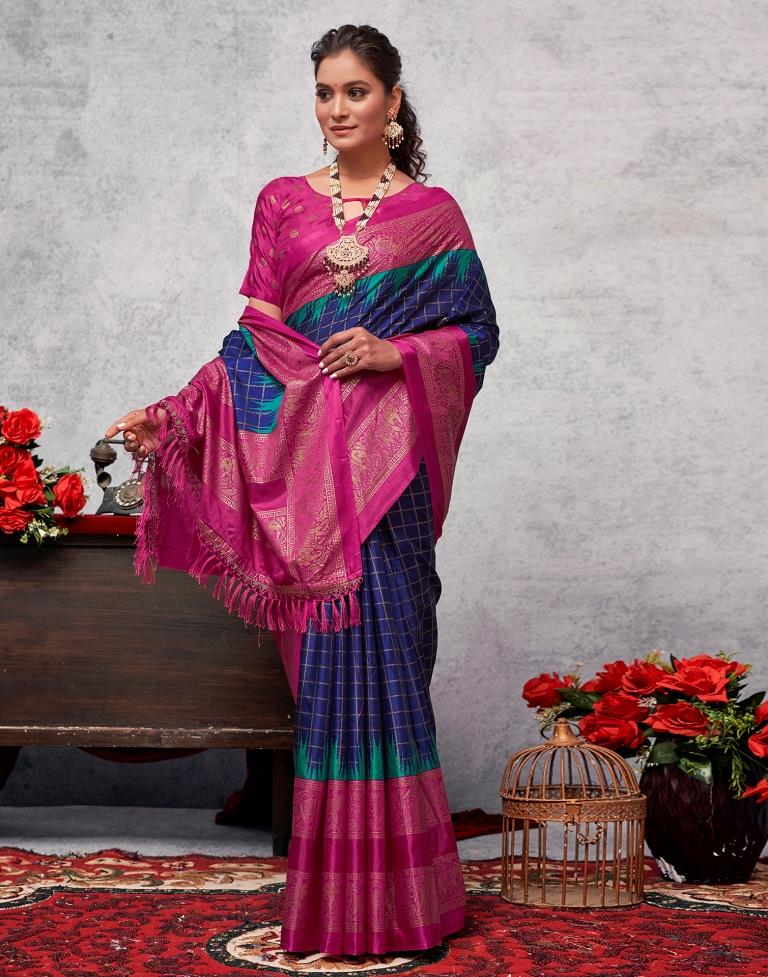 Magenta Printed Kanjivaram Silk Blend Saree