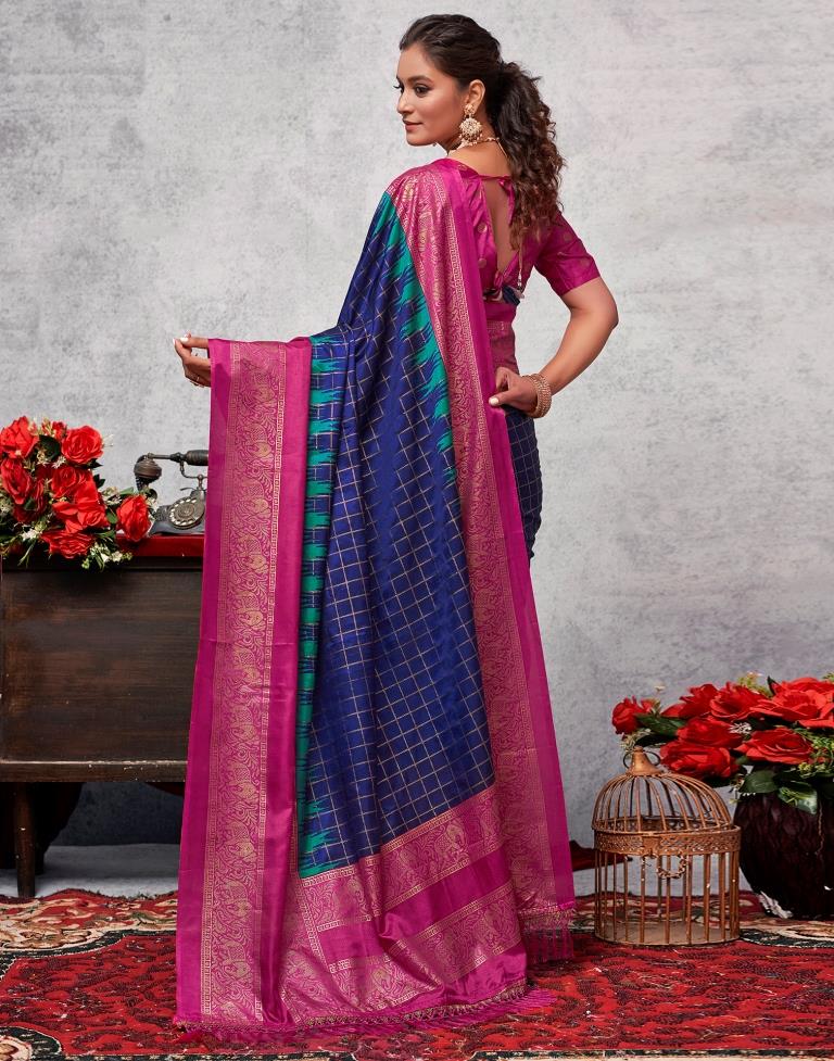 Magenta Printed Kanjivaram Silk Blend Saree