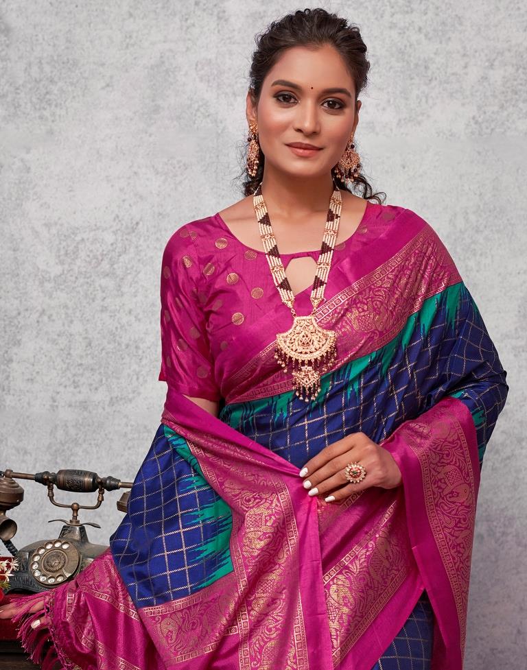 Magenta Printed Kanjivaram Silk Blend Saree