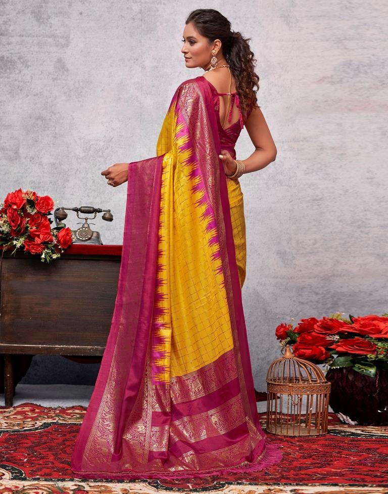 Deep Pink Printed Kanjivaram Silk Blend Saree