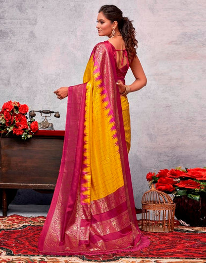 Deep Pink Printed Kanjivaram Silk Blend Saree