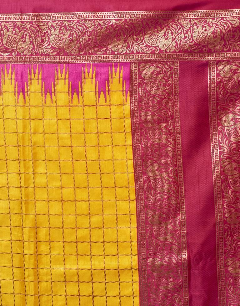 Deep Pink Printed Kanjivaram Silk Blend Saree