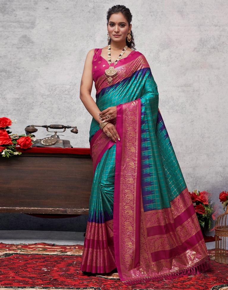 Magenta Printed Kanjivaram Silk Blend Saree