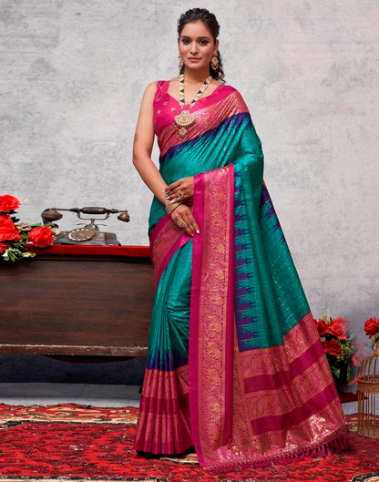 Magenta Printed Kanjivaram Silk Blend Saree