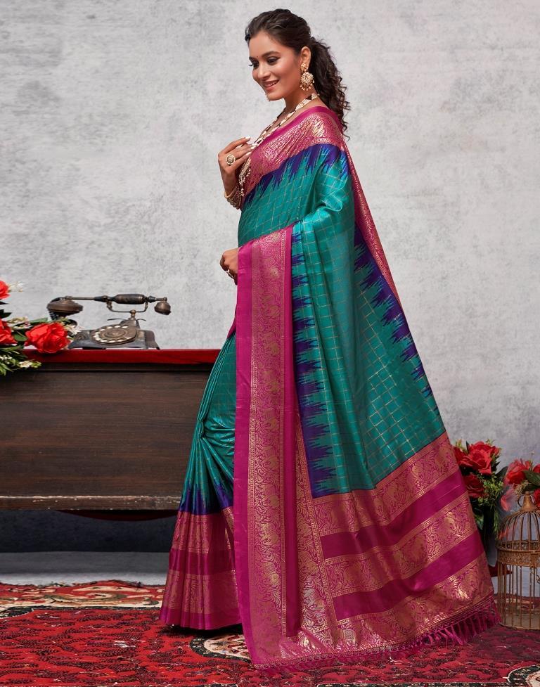 Magenta Printed Kanjivaram Silk Blend Saree