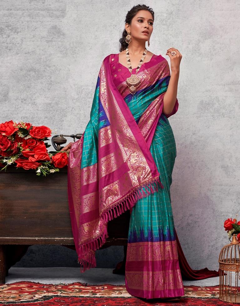 Magenta Printed Kanjivaram Silk Blend Saree