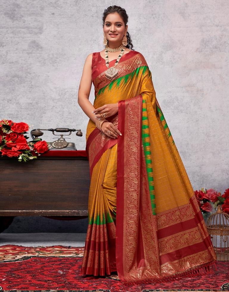 Red Silk Printed Kanjivaram Silk Blend Saree