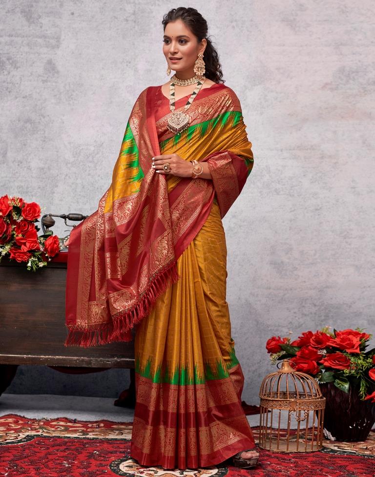 Red Silk Printed Kanjivaram Silk Blend Saree