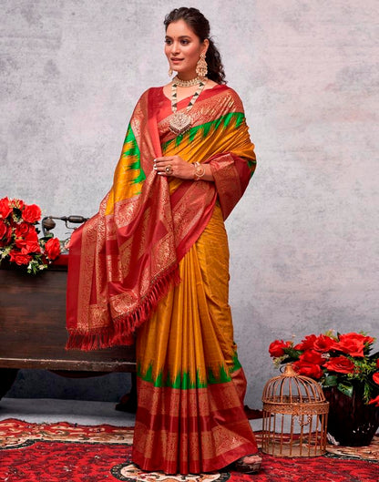 Red Silk Printed Kanjivaram Silk Blend Saree