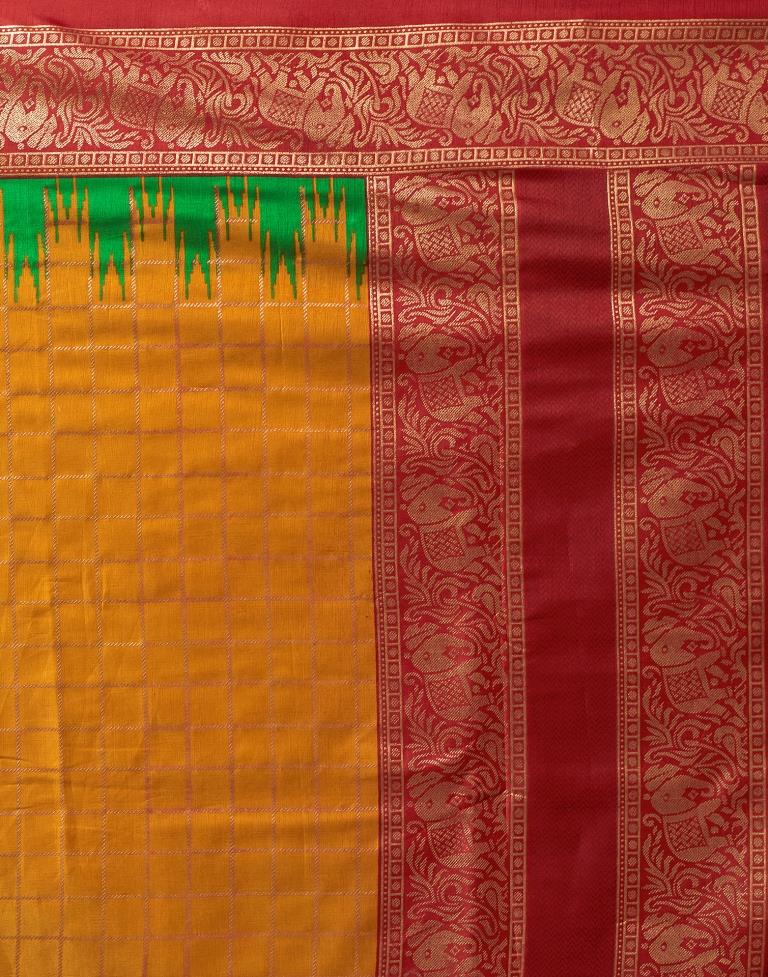 Red Silk Printed Kanjivaram Silk Blend Saree