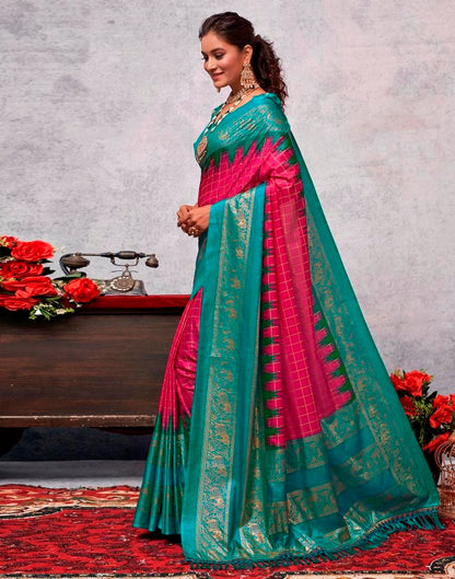 Teal Blue Printed Kanjivaram Silk Blend Saree