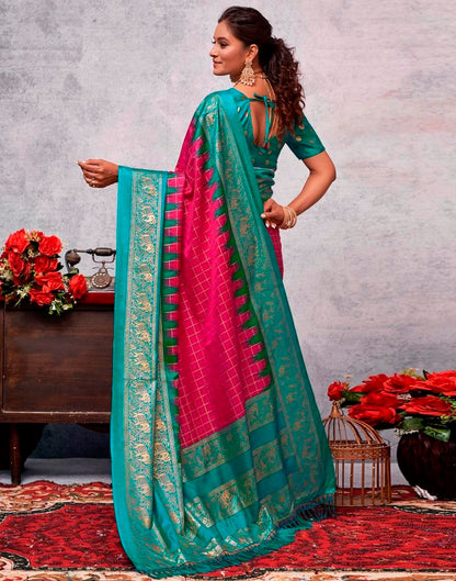 Teal Blue Printed Kanjivaram Silk Blend Saree