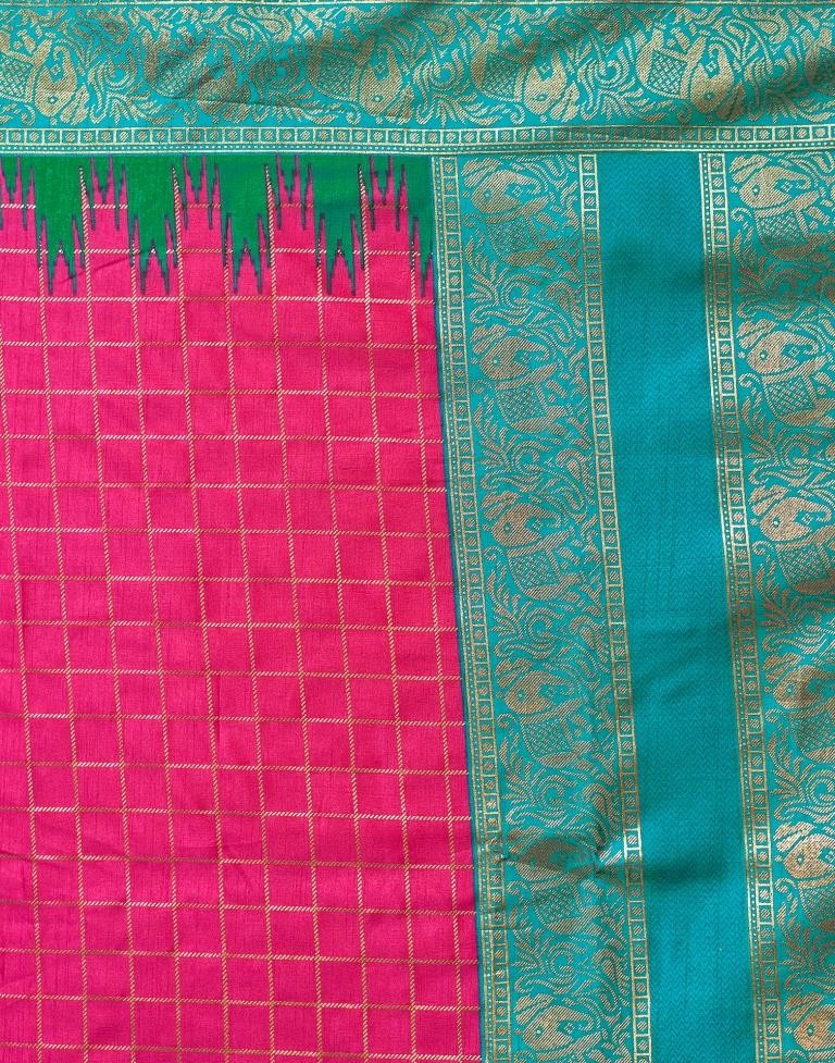 Teal Blue Printed Kanjivaram Silk Blend Saree