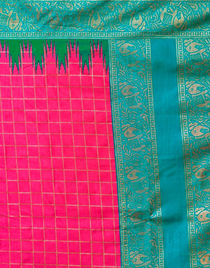 Teal Blue Printed Kanjivaram Silk Blend Saree