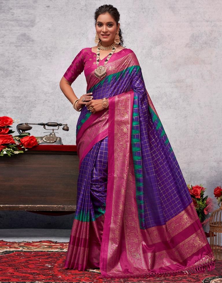 Magenta Printed Kanjivaram Silk Blend Saree